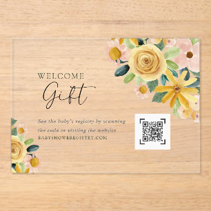 Invitations En Acrylique Liste de naissance Baby in Bloom Yellow Floral