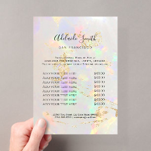 Invitations En Acrylique liste de prix de salon de beauté à fond d'opale bl