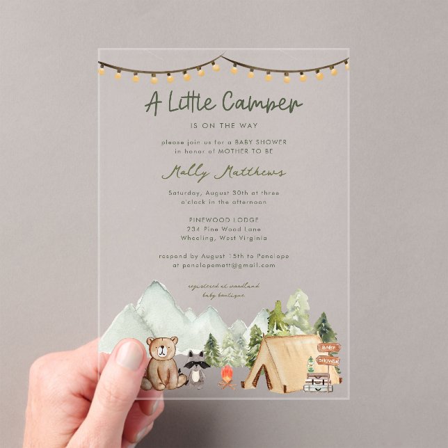 Invitations En Acrylique Little Camper Woodland Rustic Baby Shower  (In situ (ordinateur de poche))