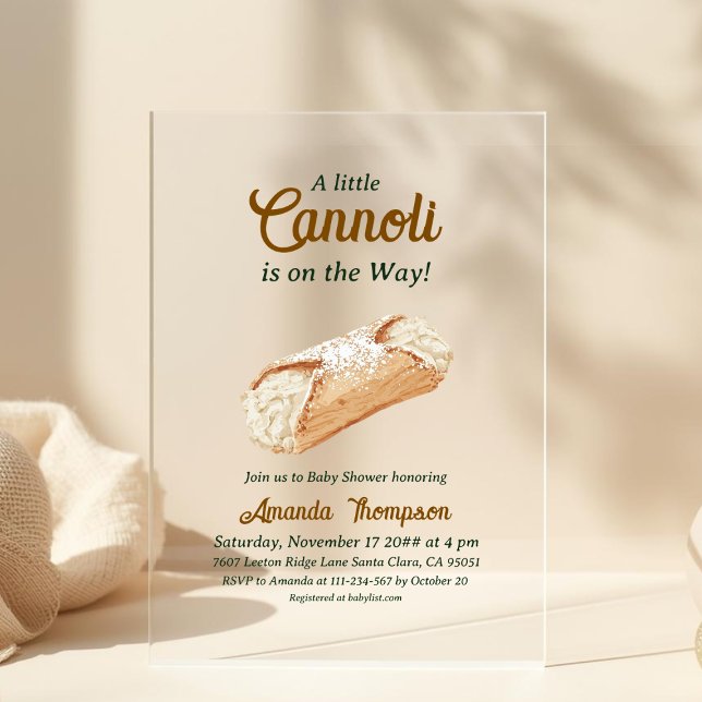 Invitations En Acrylique Little Cannoli Neutral Beige Italian Baby Shower (Créateur téléchargé)