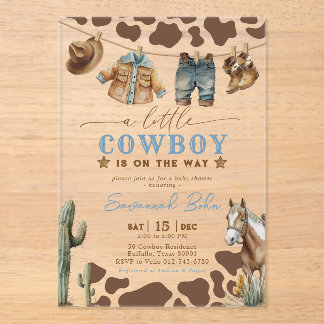 Invitations En Acrylique Little Cowboy Baby Shower Baby Clothes Watercolor