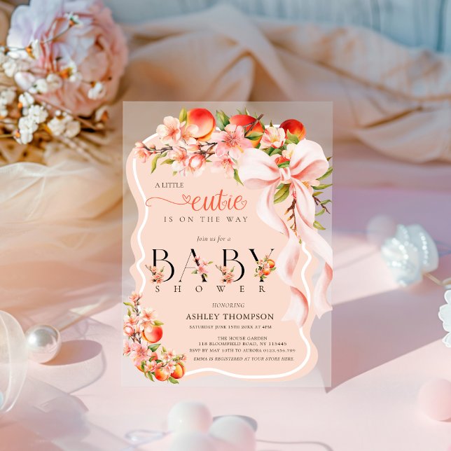 Invitations En Acrylique Little Cutie Peach Floral Bow Acrylic Baby Shower (Créateur téléchargé)