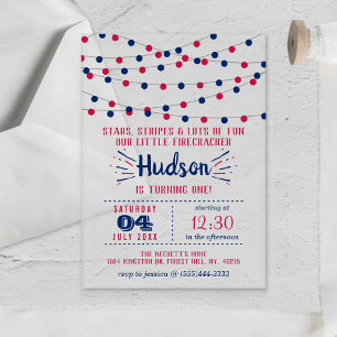 Invitations En Acrylique Little Firecracker 4 juillet 1ère fête d'anniversa