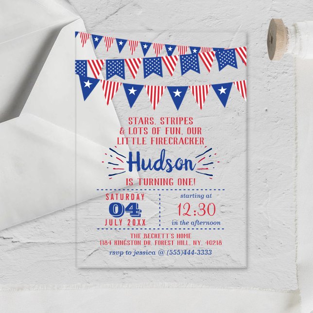Invitations En Acrylique Little Firecracker 4 juillet 1ère fête d'anniversa (Créateur téléchargé)