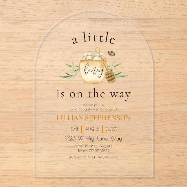 Invitations En Acrylique Little Honey On The Way Bee Themed Baby Shower  (Recto)