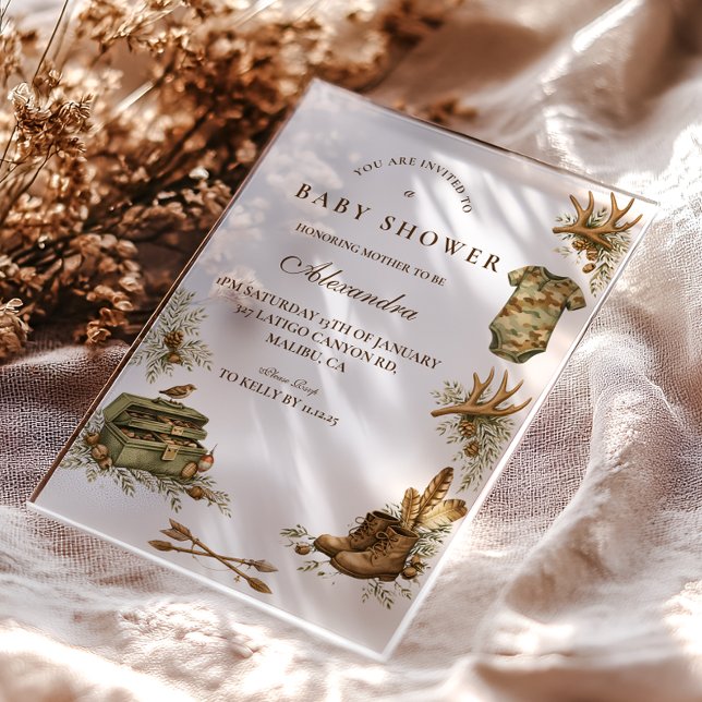 Invitations En Acrylique Little Hunter Woodland Keepsake Baby Shower (Créateur téléchargé)