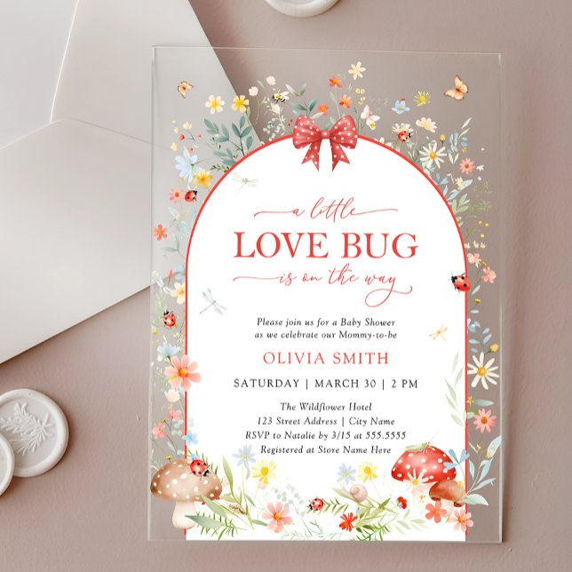 Invitations En Acrylique Little Love Bug Wildflower Baby Shower (Créateur téléchargé)