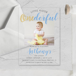 Invitations En Acrylique Little Mister Onederful Photo 1er anniversaire