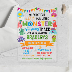 Invitations En Acrylique Little Monster 3e anniversaire