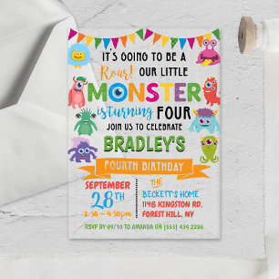 Invitations En Acrylique Little Monster 4e anniversaire