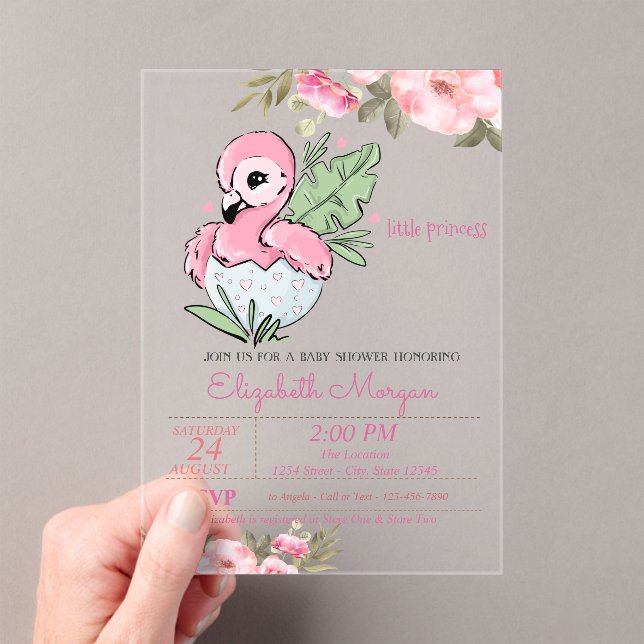 Invitations En Acrylique Little Princess, Flamant rose bébé Baby shower flo (In situ (ordinateur de poche))