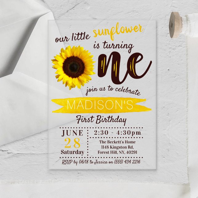 Invitations En Acrylique Little Sunflower 1er anniversaire (Créateur téléchargé)