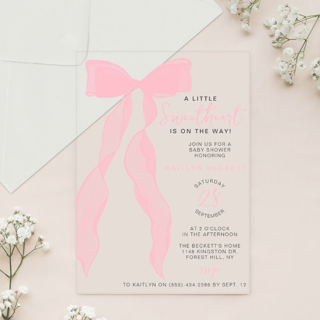 Invitations En Acrylique Little Sweetheart Elegant Pink Bow Baby Shower (Créateur téléchargé)