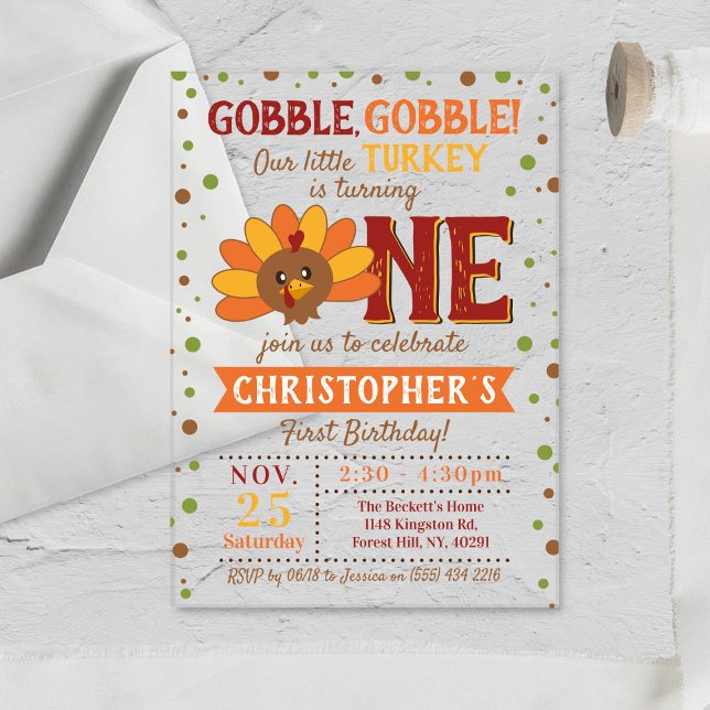 Invitations En Acrylique Little Turkey Fall Thanksgiving 1er anniversaire (Créateur téléchargé)
