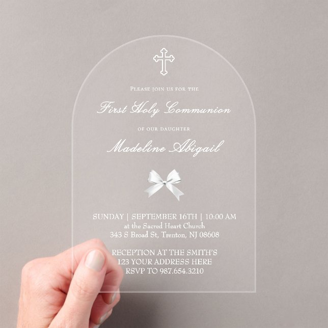 Invitations En Acrylique little white bow First Holy Communion (In situ (ordinateur de poche))