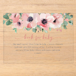 Invitations En Acrylique Livre pour bébé Fleurs d'amour rose pour Baby Show