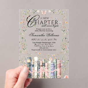 Invitations En Acrylique Livre Wildflower Nouveau Chapitre Commence Baby Sh