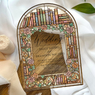 Invitations En Acrylique Livres Anciens de Bibliothèque Vitrail en Arc de M