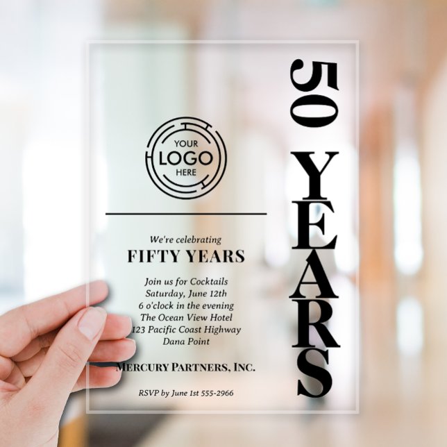 Invitations En Acrylique Logo d'anniversaire d'entreprise moderne (Modern Business Anniversary Acrylic Invitations with your Logo)