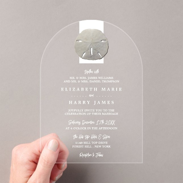 Invitations En Acrylique Lone Sand Dollar - Charcoal Gray - Beach Wedding (In situ (ordinateur de poche))