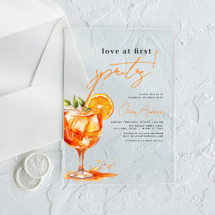 Invitations En Acrylique Love at First Spritz Orange Enterrement de Vie de 