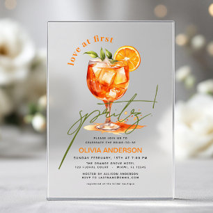 Invitations En Acrylique Love au premier Spritz Orange Enterrement de Vie d