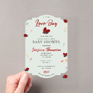 Invitations En Acrylique Love Bug Ladybug Jardin Floral Fille Baby Shower
