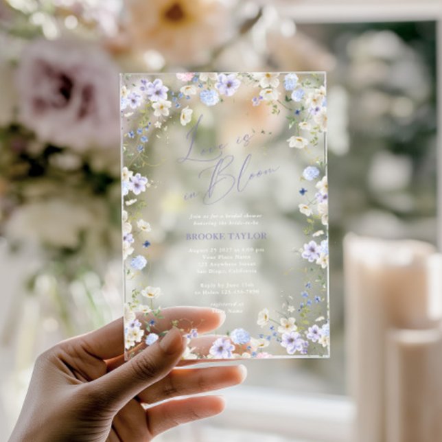 Invitations En Acrylique Love In Bloom Floral Purple Bridal Shower (Love In Bloom Floral Purple Bridal Shower Acrylic Invitations)