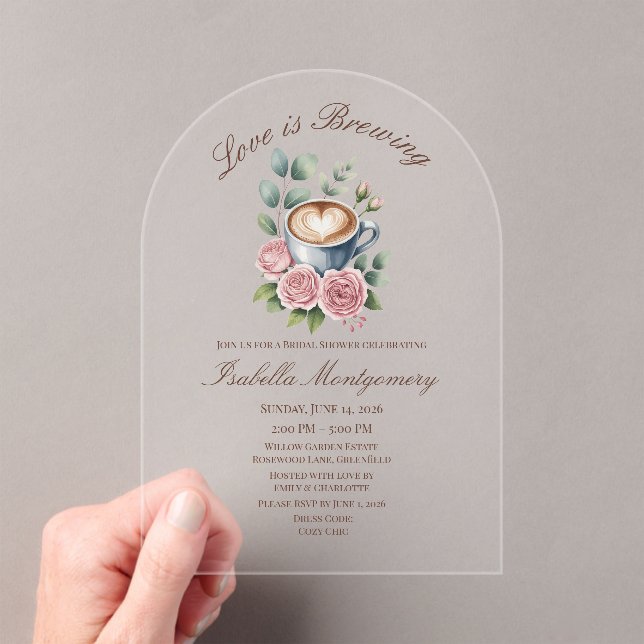 Invitations En Acrylique Love Is Brewing Blush Latte Fête de Mariage (In situ (ordinateur de poche))