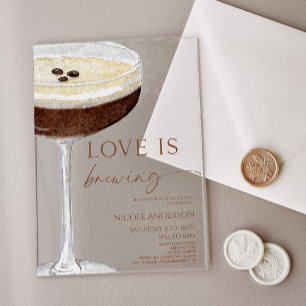 Invitations En Acrylique Love Is Brewing Expresso Martini Enterrement de Vi