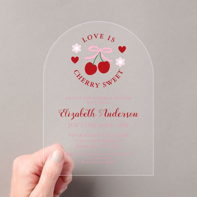 Invitations En Acrylique Love Is Cherry Sweet Bridal Shower (In situ (ordinateur de poche))