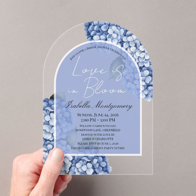 Invitations En Acrylique Love Is in Bloom Modern Blue Hydrangea (In situ (ordinateur de poche))