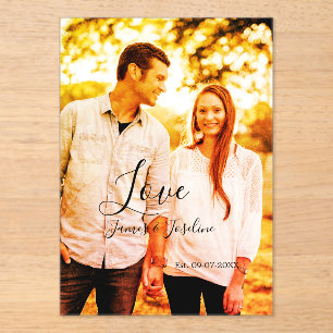 Invitations En Acrylique Love photo ajouter nom est. Date année couple mari