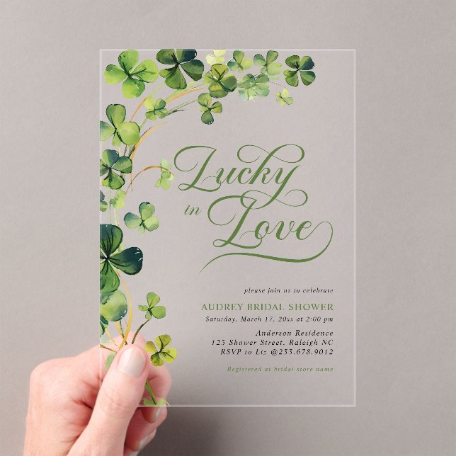 Invitations En Acrylique Lucky in Love Green Shamrock Bridal Shower (In situ (ordinateur de poche))