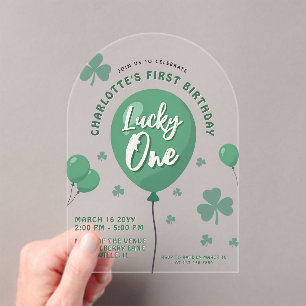 Invitations En Acrylique Lucky One 1er anniversaire ballon de la Saint-Patr