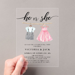 Invitations En Acrylique Lui ou elle Aquarelle Vêtements de bébé Révélation