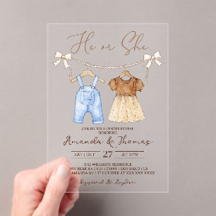 Invitations En Acrylique Lui ou elle Bébé Vêtements Révélation de genre
