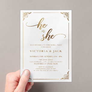 Invitations En Acrylique Lui ou elle Gold Luxury Ornate Baby Revey Genre