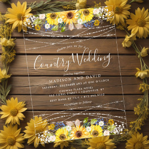 Invitations En Acrylique Lumières de Chaîne de Tournesol Rustique Mariage C