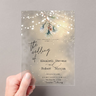 Invitations En Acrylique Lumières de cordes de cônes d'arbre de pin d'hiver