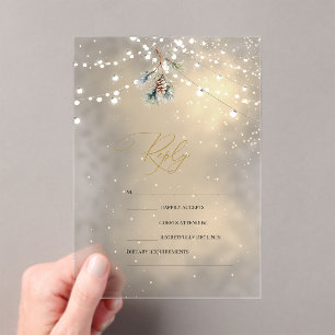 Invitations En Acrylique Lumières de ficelle de cône de pin Mariage d'hiver