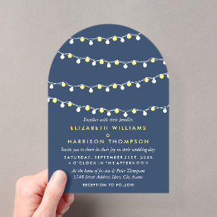 Invitations En Acrylique Lumières Modernes à Fil, Mariage Jaune et Blanc