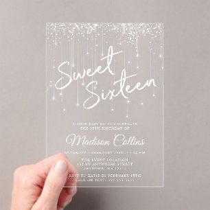 Invitations En Acrylique Lumières modernes Sweet 16