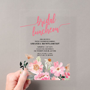 Invitations En Acrylique Luncheon de mariage aux fleurs roses