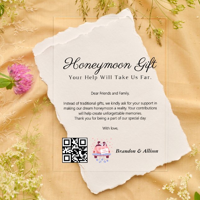 Invitations En Acrylique Lune de miel Souhaitez Voyage Fonds Demander Cadea (Honeymoon Wish Travel Fund Request Gift Qr Code Acrylic Invitations)