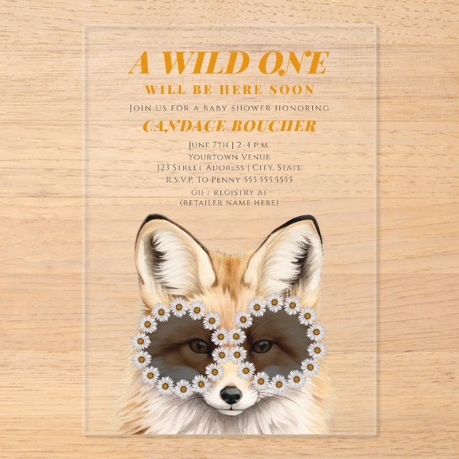Invitations En Acrylique Lunettes de soleil Wild One Daisy Fox Baby shower (Recto)