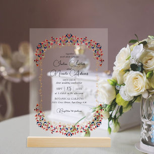 Invitations En Acrylique Luxe Artistique Botanique Floral Mariage Paisley
