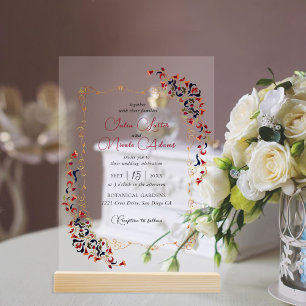 Invitations En Acrylique Luxe Artistique Botanique Floral Mariage Paisley