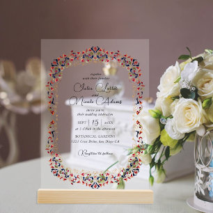Invitations En Acrylique Luxe Artistique Botanique Floral Mariage Paisley