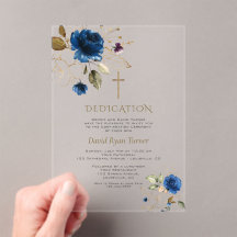 Luxe Blue Gold Flowers Boy Dedication
